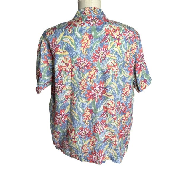 Cremieux Button Up Linen Hawaiian Shirt XL Blue Floral Linen Short Sleeve Pocket - Picture 4 of 7